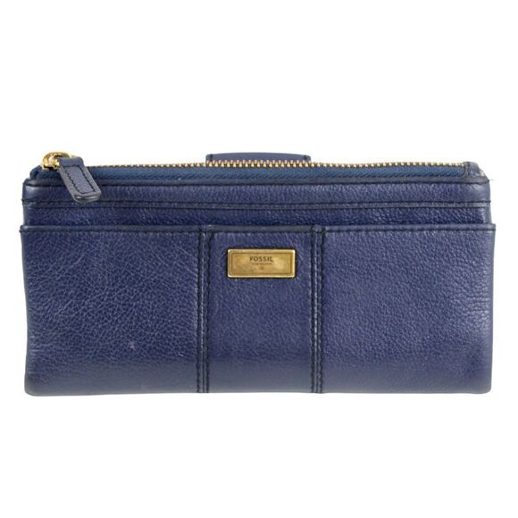FOSSIL BLUE GENUINE LEATHER ID CARD COIN HOLDER BILL TWO COMPARTMENT WALLET - Picture 1 of 11